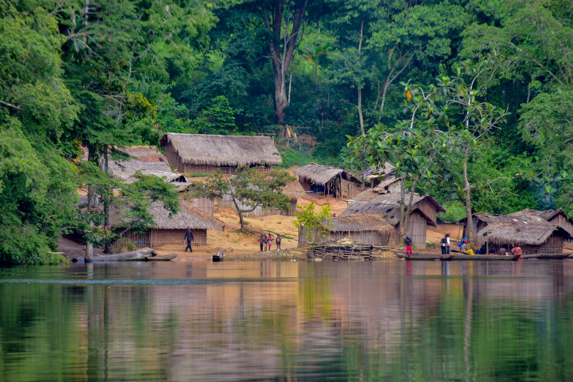 Village au bord d'une rivière dans la forêt du Congo